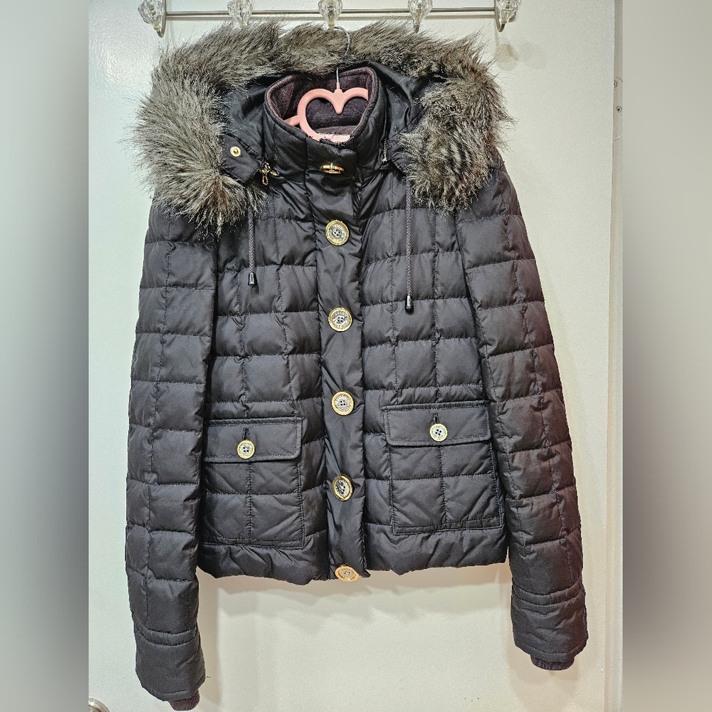 ✨️JUICY COUTURE OG FUR HOODED BUTTON UP PUFFER JACKET SZ P/XS✨️